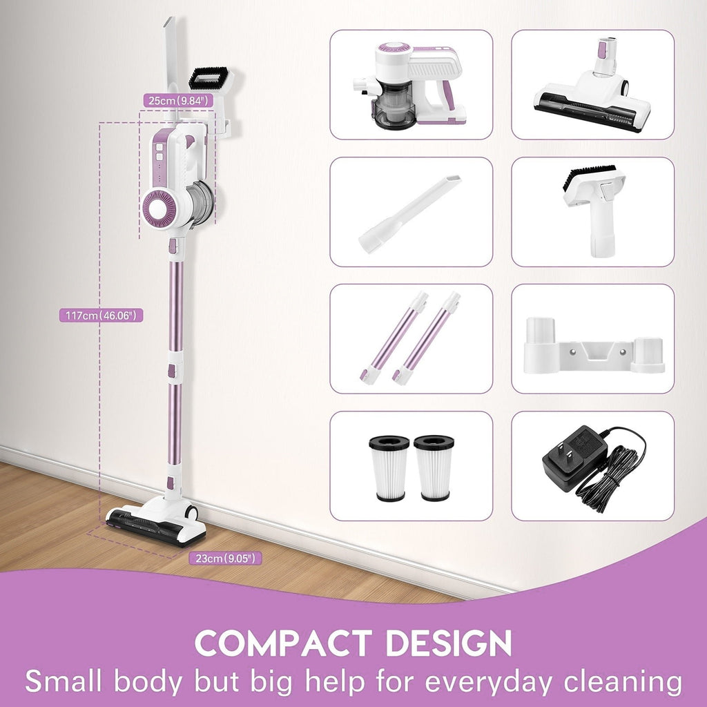 MOOSOO Stick Vacuum Cleaner, 6-in-1 Lightweight Cordless Vacuum for Hard Floor Carpet Pet Hair, L12 Pink